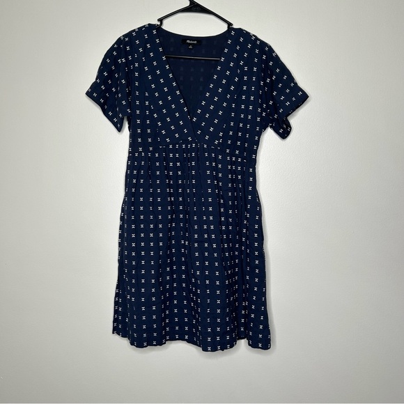 Madewell Navy Printed V-Neck Mini Dress - Picture 2 of 7